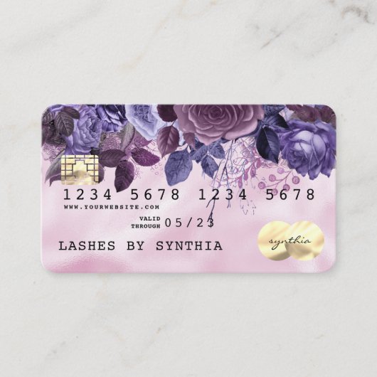 Visite Pink Unicorn Driving Carte de crédit Or Floral (Devant)