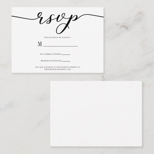 Visite R.S.V.P. Mariage Carte de réponse Script noir (Devant / Derrière)