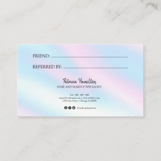 Visite Référer Une Carte De Référence Holographique Éléga (Dos)