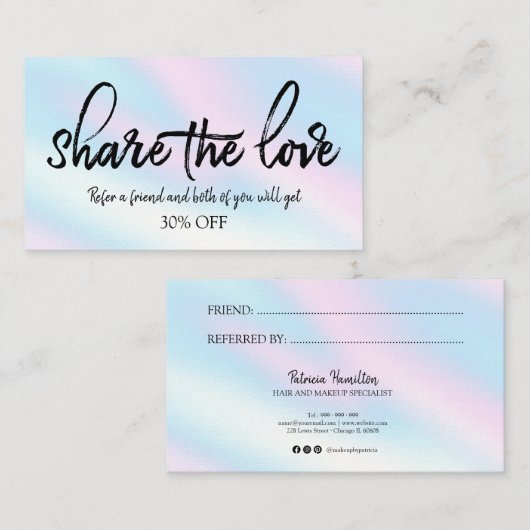 Visite Référer Une Carte De Référence Holographique Éléga (Devant / Derrière)