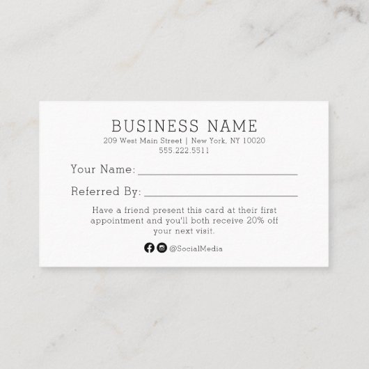 Visite Référez Une Carte De Référence De Salon D'Ami (Dos)