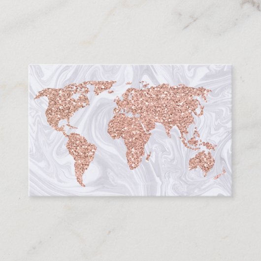 Visite Rose Gold World Map Agent de voyage Carte de visit (Devant)