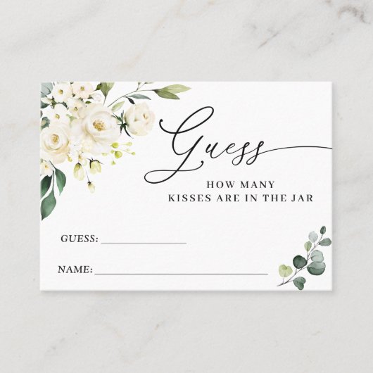 Visite Roses Blanches Eucalyptus Devinez Combien De Carte (Devant)