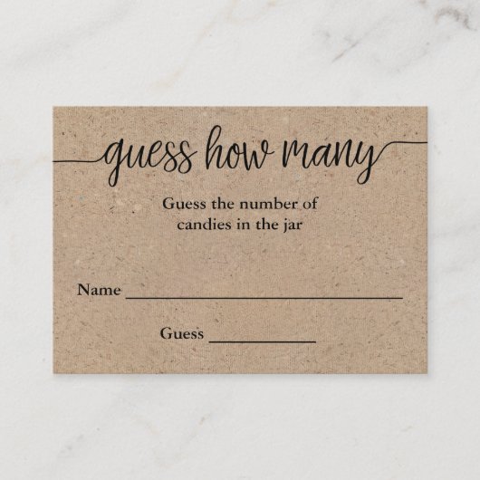 Visite Rustic Kraft Script Devine Combien De Carte De Jeu (Devant)