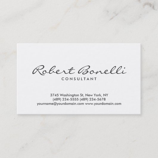Visite Script Blanc Plain Moderne Consultant Carte de vis (Devant)