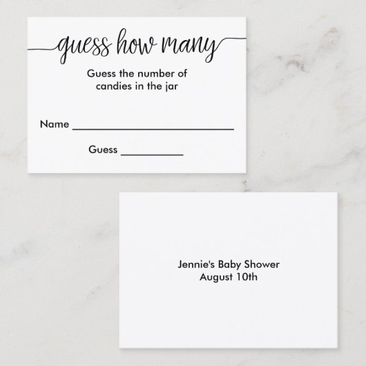 Visite Script Lettré À La Main Devant Combien De Carte (Devant / Derrière)