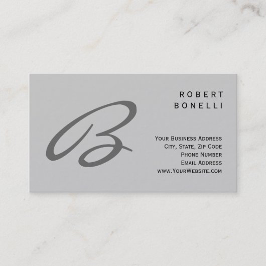 Visite Script unique tendance Monogram Grey Carte de visi (Devant)