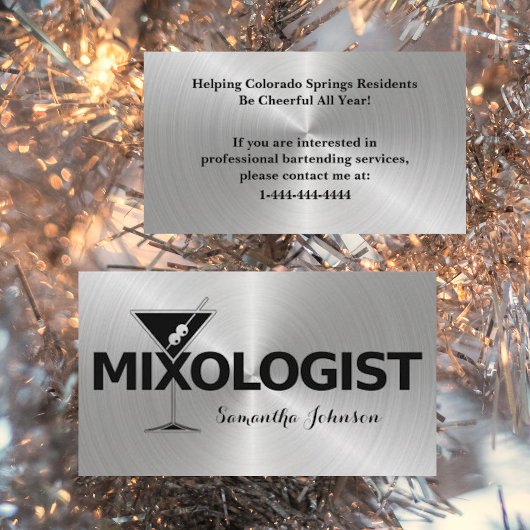Visite Shiny Silver & Black Event Bartender Carte de visi
