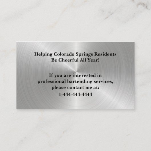 Visite Shiny Silver & Black Event Bartender Carte de visi (Dos)