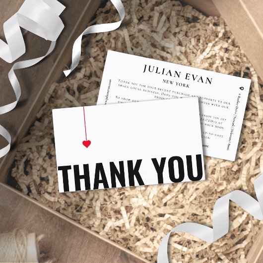 Visite Simple coeur rouge Carte de remerciements noir et