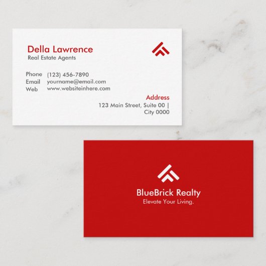 Visite Simple Moderne Carte de Agent Immobilier Rouge (Devant / Derrière)