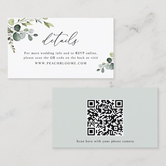 Visite Site Mariage de verdure QR Code Détails Carte (Devant / Derrière)