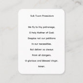 Visite Sous votre protection Carte de prière Vierge Marie (Dos)