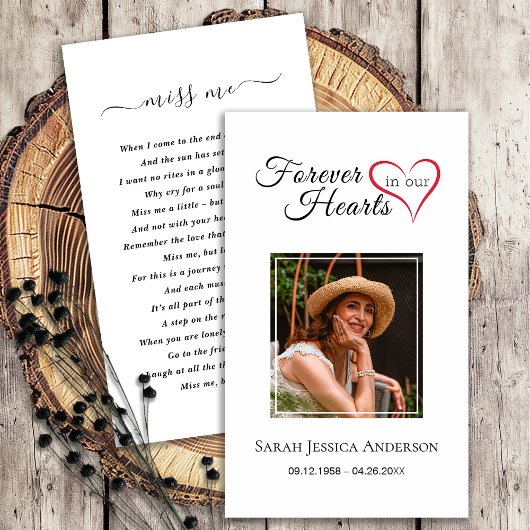 Visite Sympathie funéraire Carte de prière commémorative