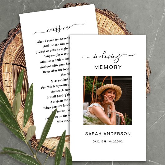 Visite Sympathie funéraire Carte de prière commémorative