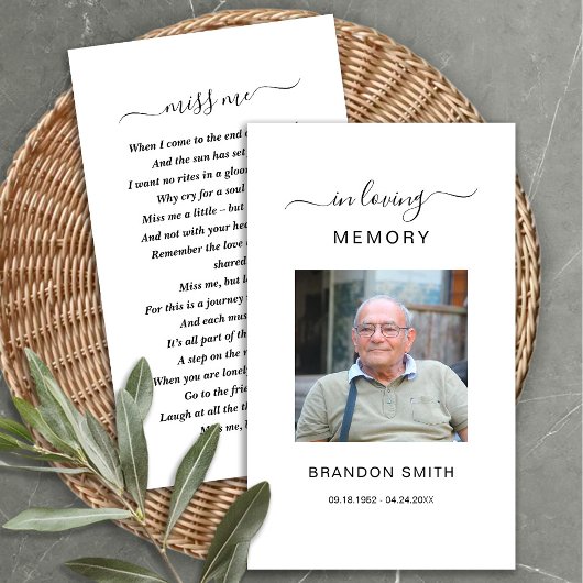 Visite Sympathie funéraire Carte de prière commémorative