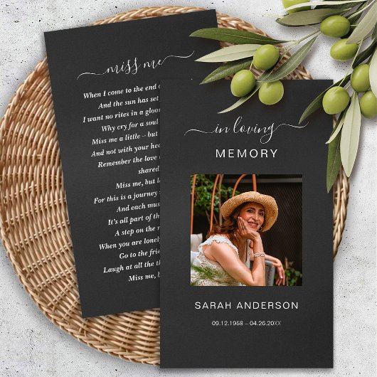 Visite Sympathie funéraire Carte de prière commémorative