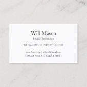 Visite Texte réfléchi - Technicien du son - Carte de visi (Dos)