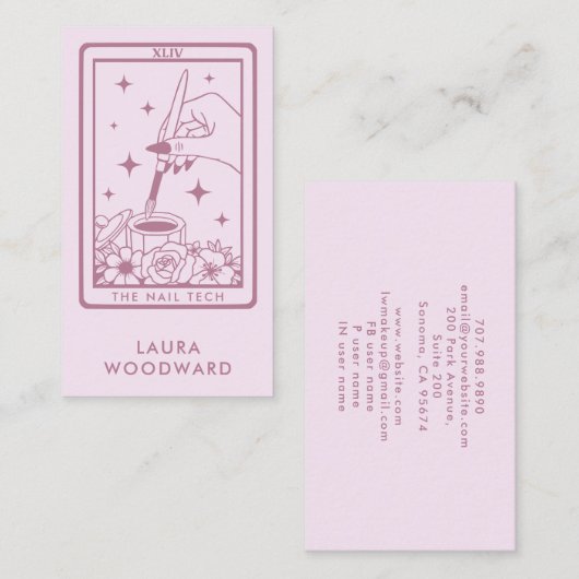 Visite Thème de la carte Tarot Tech Nail Rose (Devant / Derrière)