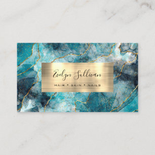 Visite turquoise bleu Aquarelle Gold Veins Carte de visit