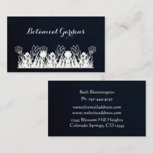 Visite Unique Marine Blue Linen Look Floral Carte de visi