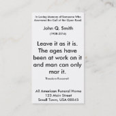 Visite Verticale funèbre de carte de prière de route (Dos)