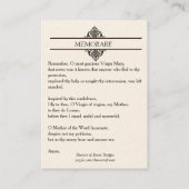 Visite Vierge Marie béni avec la carte sainte de Memorare (Dos)