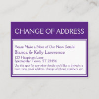 Violet profond sur blanc Carte de changement d'adr