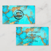 Visite votre logo arrière - plan turquoise carte de visit (Devant / Derrière)