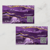Visite Votre QR Code Info Agate Purple Gold Carte de visi (Devant / Derrière)