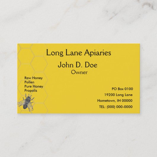 visitekaartje - Apiary - Bijenteelt (Voorkant)