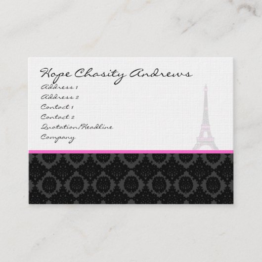 Visitekaartje Black White Damask Eiffel Tower (Voorkant)
