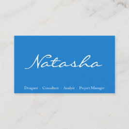 Visitekaartje  blauw en wit lettertype