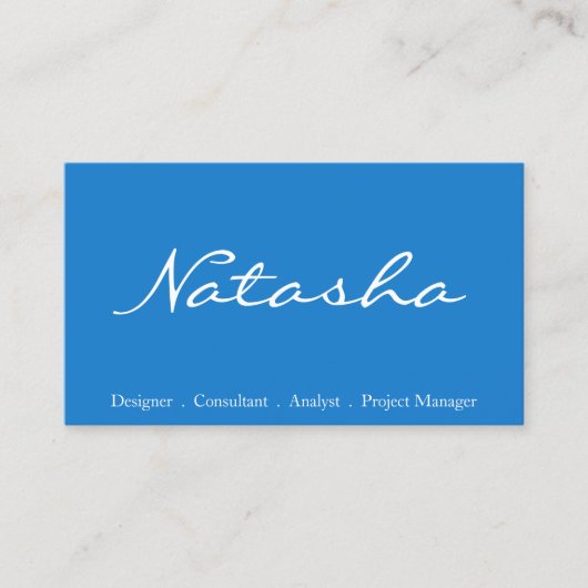 Visitekaartje  blauw en wit lettertype (Voorkant)
