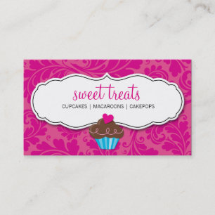 VISITEKAARTJE bloeiende cupcake heet roze