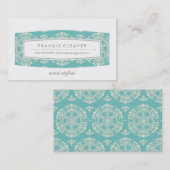 VISITEKAARTJE  bloemmotief turquoise (Voorkant / Achterkant)