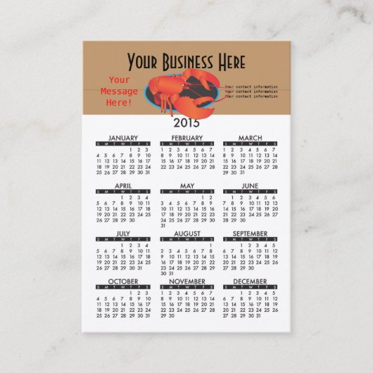 visitekaartje Calendar Seafood Restaurant (Voorkant)