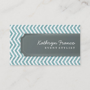 VISITEKAARTJE chevron stripe blue glitter effect