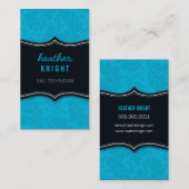 VISITEKAARTJE classy bloeiende zwarte turquoise (Voorkant / Achterkant)