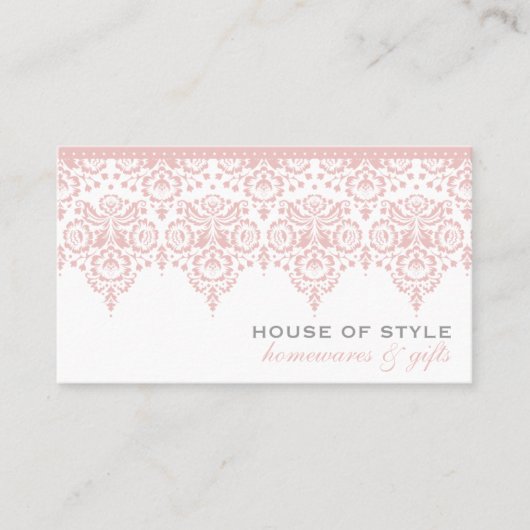 VISITEKAARTJE classy damask bord roze (Voorkant)