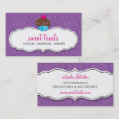 VISITEKAARTJE  Damask cupcake paarse roze (Voorkant / Achterkant)