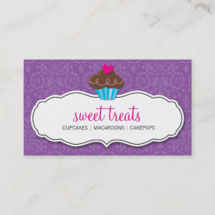 VISITEKAARTJE Damask cupcake paarse roze