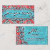 Visitekaartje Damask Suede Blue Red 2 (Voorkant / Achterkant)