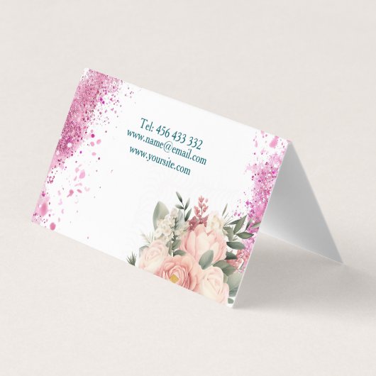 visitekaartje design make-up met roze glitter en (Achterkant)