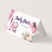 visitekaartje design make-up met roze glitter en (Voorkant)