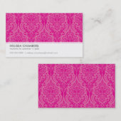 VISITEKAARTJE eenvoudig modern Damask Fuschia roze (Voorkant / Achterkant)