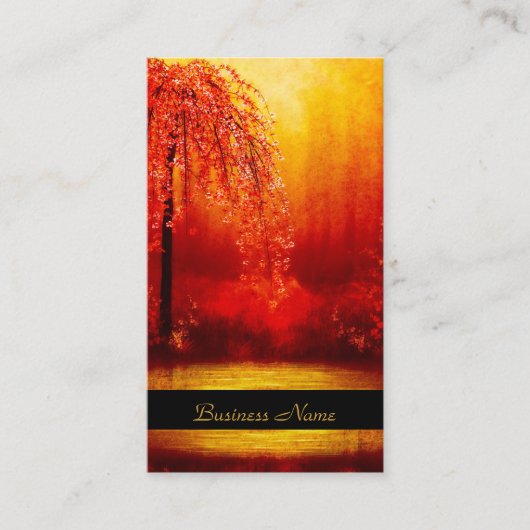 Visitekaartje Elegant Aziatische Scene Goud Rood (Voorkant)