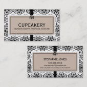 VISITEKAARTJE Elegant Damask Zwart Latte Bruin (Voorkant / Achterkant)