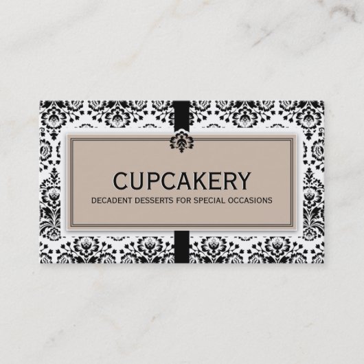 VISITEKAARTJE Elegant Damask Zwart Latte Bruin (Voorkant)