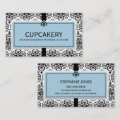 VISITEKAARTJE Elegant Damask Zwart Pastel Blauw (Voorkant / Achterkant)